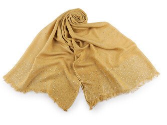 Šátek / šála s flitry 80x185 cm - 1 ks - 8 hořčicová