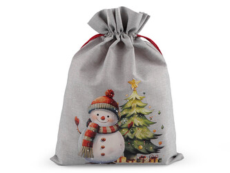 Vánoční dárkový pytlík sněhulák 30x40 cm - 10 ks - 2 šedá světlá