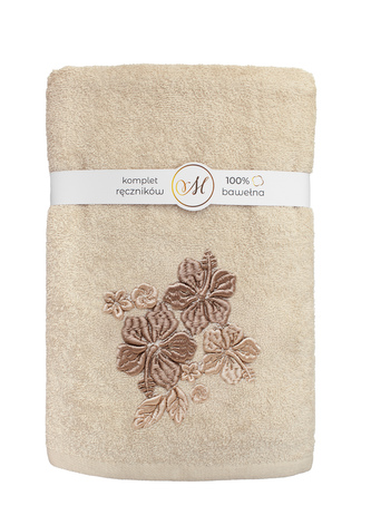 RĘCZNIK KPL.MARIBELLA 3 SZT./30X50/50X100/70X140/ FROTTE HAFT 004 HIBISKUS MIGDAŁOWY
