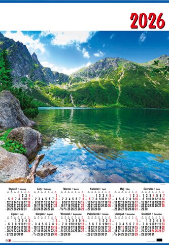 Kalendarz ścienny jednoplanszowy B1 nr 4 Morskie Oko 2026 darmowa wysyłka od 30szt (poniżej tej ilości wysyłka na koszt klienta) dopuszczalne mieszanie wzorów