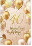 Karnet B6 40 Urodziny złote i beżowe balony
