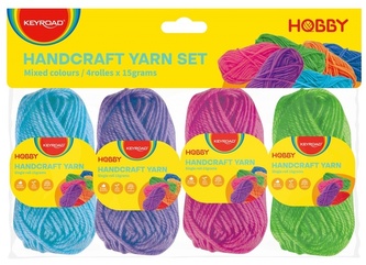 Włóczki zestaw 4-kol. 4X15g niebieska fioletowa różowa zielona, Keyroad