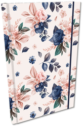 Notes A5 z gumką Soft Touch w kratkę Niebieskie Róże, Bee-Bee