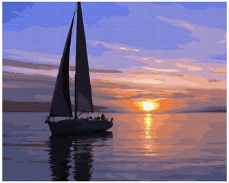 Malowanie po numerkach 40x50cm Żaglówka zachód słońca-fiolety, Norimpex