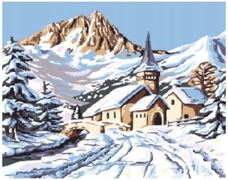 Malowanie po numerkach 40x50cm Zima kościółek w górach, Norimpex