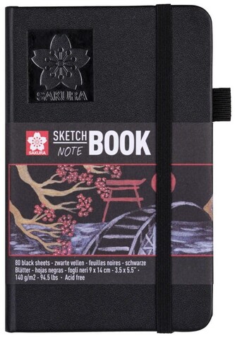 Szkicownik 9x14cm 80 arkuszy czarne kartki 140g, Sakura