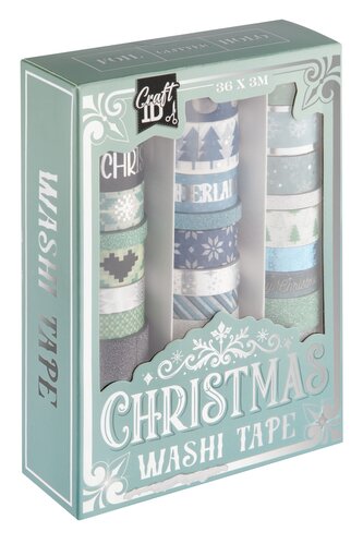 Vánoční washi pásky, 36 ks - modré