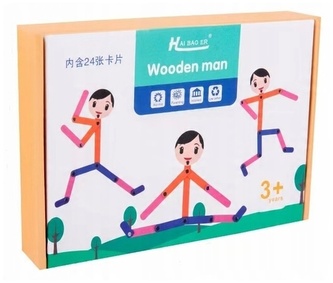 Zabawka sensoryczna drewniany ludzik Montessori pomarańczowy tułów, Norimpex