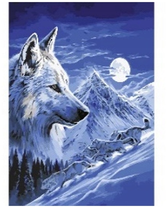 Malowanie po numerkach 40x50cm Wilk góra + stado w śnieżnych górach, zima, Norimpex