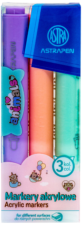 Markery trójkątne akrylowe  AstraPen Animals - 3 szt., Astra