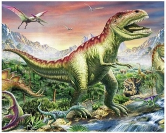 Malowanie po numerkach 40x50cm Dinozaur T-rex z dzieckiem w dżungli, Norimpex