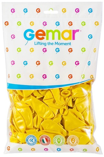Balony GM90 metaliczne 10" żółty op. 100 szt., Gemar