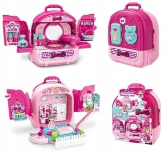 Domek dla lalek toaletka dziecięca w mobilnym plecaku 3w1, Norimpex