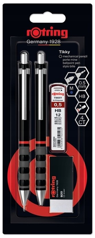 Zestaw Tikki czarny długopis i ołówek 0,5 z grafitrem i gumką Tikky 30, Rotring