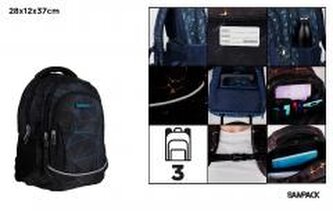 Plecak geometryczny trzykomorowy czarny 28x12x37cm