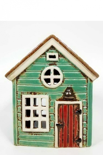 Keramický domek na čajovou svíčku, zelený 14,5x11,5x8,5 cm
