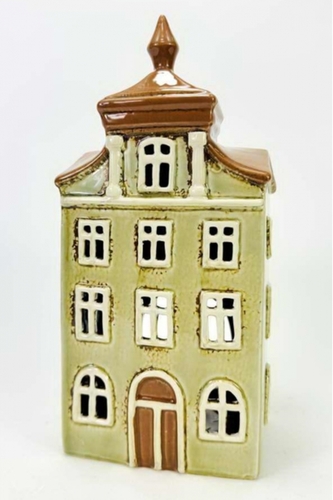 Keramický domek na čajovou svíčku, zelený s věžičkou 24,5x12x9 cm
