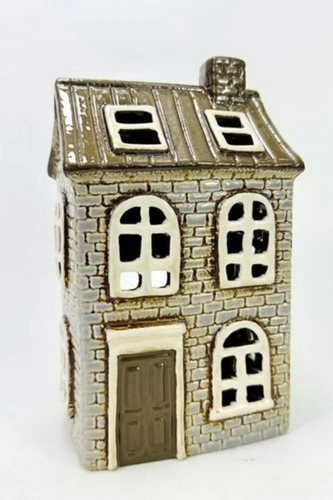 Keramický domek na čajovou svíčku, šedý 20,5x12x8,5 cm