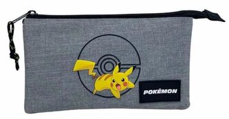 Trojitý penál na psací potřeby Pokémon: Pikachu (23 x 13 x 3 cm)