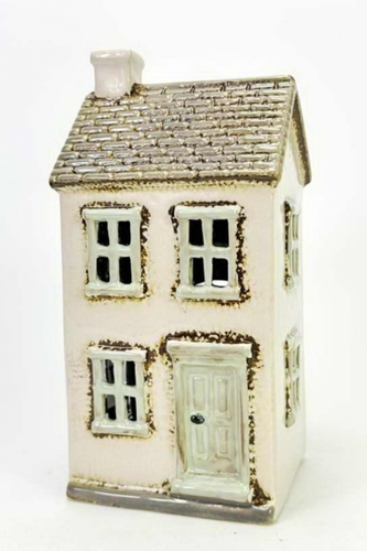 Keramický domek na čajovou svíčku, bílý 19x9,5x8 cm