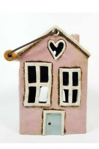 Keramický domek na čajovou svíčku, růžový 20,5x14x10,5 cm
