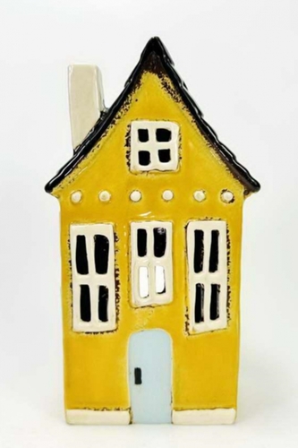 Keramický domek na čajovou svíčku, žlutý 24x12,5x8 cm