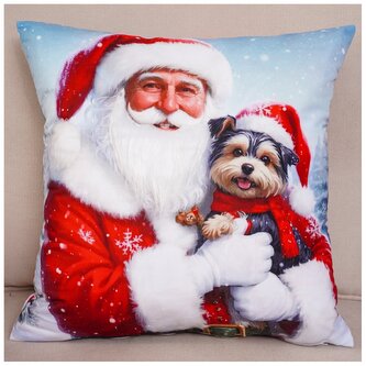Vánoční polštář s 3D aplikací SANTA a PES 40x40 cm Mybesthome
