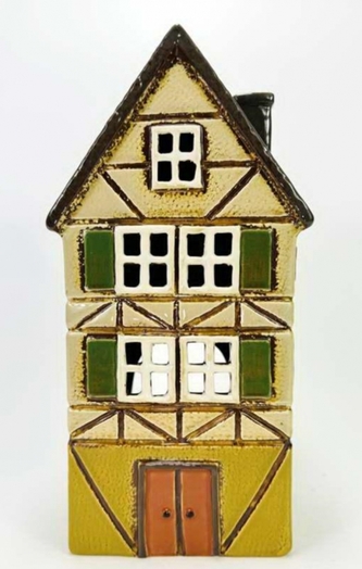 Keramický domek na čajovou svíčku, světle zelený 26,5x13,5x10,5 cm