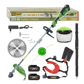 Aku křovinořez Procraft ATA-40 + dvouramenný popruh a ochranný štít | ATA-40/20SH/CH/FACE-GUARD