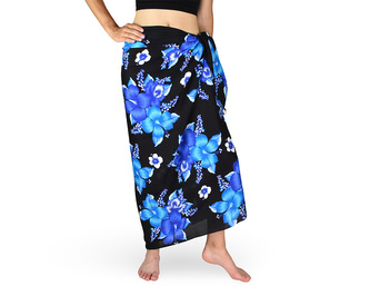 Sarong - Pareo REN, Hibis, černý, modrý květ, var. B Sarong - Pareo REN, Hibis, černý, modrý květ, var. B