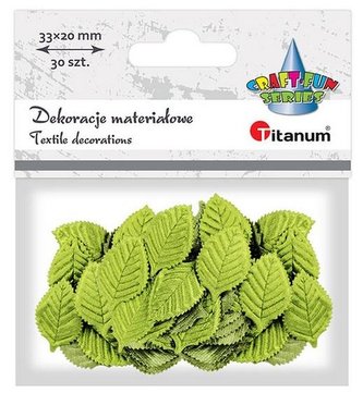 Ozdoba materiałowa liście 20x33mm jasnoziel. 30szt