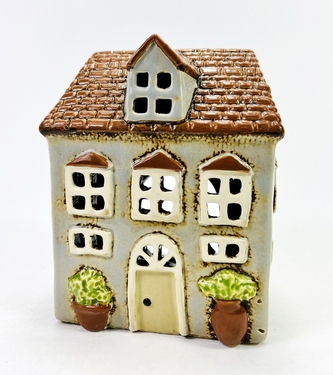 Keramický domek na čajovou svíčku, šedý 16,5x13,5x9,5 cm