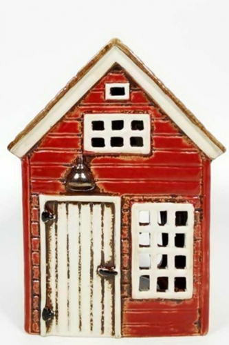 Keramický domek na čajovou svíčku, bordó 18,5x13x9 cm
