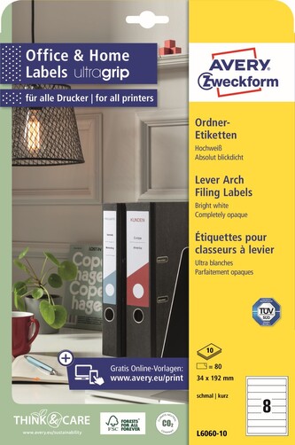 Avery Zweckform L6060-10 Etikety na pořadače 34x192 mm, 10 archů, bílé