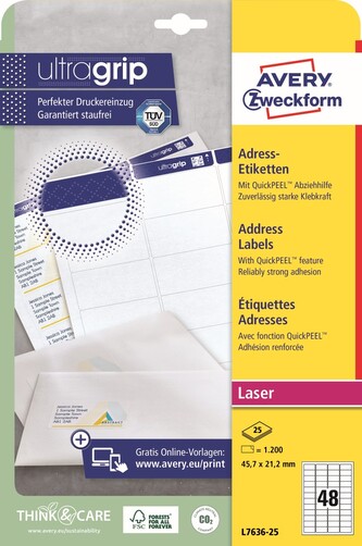 Avery Zweckform L7636-25 Adresní etikety 45,7x21,2 mm, 25 archů, bílé