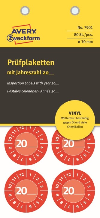 Avery Zweckform 7901 Samolepící revizní štítky Ø 30 mm, 80 ks, červené
