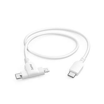 Hama USB-C kabel 2v1: USB-C + Lightning MFi, 1,5 m, bílý