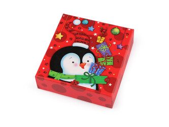 Vánoční dárková krabička s jmenovkou - 1 ks - 2 červená tučňák