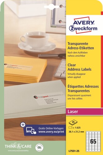 Avery Zweckform L7551-25 Transparentní etikety 38,1x21,2 mm, 25 archů