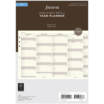 Filofax, Plánovací Kalendář 2026 A5, vertikální, krém