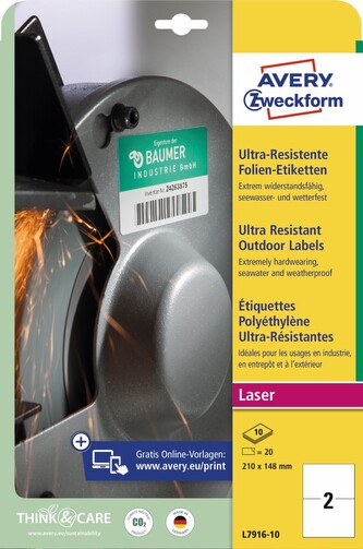Avery Zweckform L7916-10 Ultra odolné etikety 210 x 148 mm, 20 ks, 10 archů A4, bílé, PE