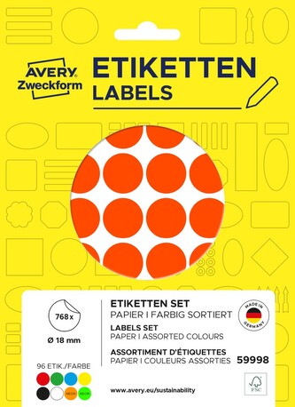 Avery Zweckform 59998 Samolepící kolečka Ø 18 mm, 768 ks, 8 barev