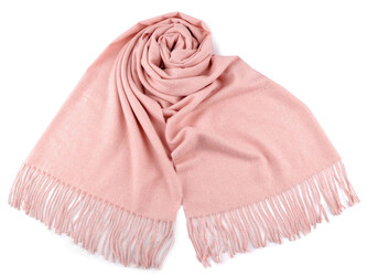 Šátek / šála / pléd s třásněmi 70x190 cm - 1 ks - 3 pudrová