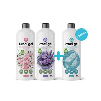 Nanolab - prací gel z Marseillského mýdla pro citlivou pokožku 1 l, 20 praní, výhodná sada 2+1 zdarma