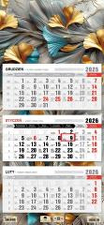 Kalendarz 2026 trójdzielny płaska główka abstrakcj
