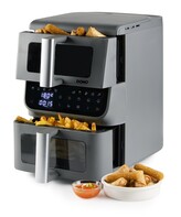 Vertikální dvojitá horkovzdušná fritéza 3,5+6,5 l - DOMO DO550FR, 2 500 W, 2 samostatné zóny, celková kapacita 10 litrů, s průzory