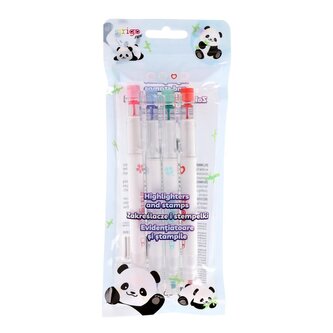 Zvýrazňovače 2 v 1 s razítkem - Panda 4 barvy