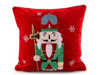 Vánoční sametový povlak na polštář louskáček 43x43 cm - 1 ks - 2 červená
