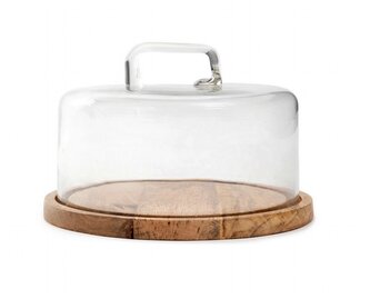 Podnos | WOOD COLONY | kulatý se skleněnou miskou | 25x16 cm | 860978