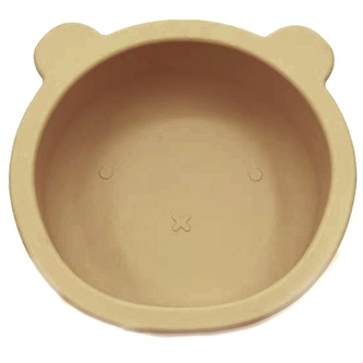 Silikonová miska s přísavkou Medvídek, průměr 12 cm - tmavě béžová